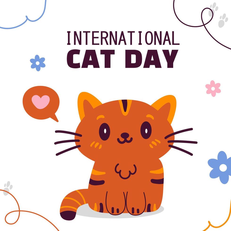 International cat day doodle background banner vector