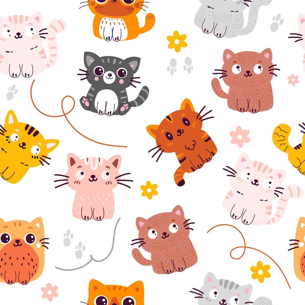 Seamless pattern character cartoon doodle cat vector