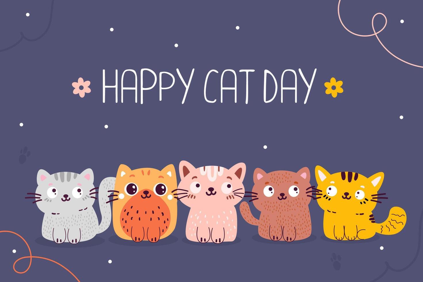 International happy cat day doodle background banner vector