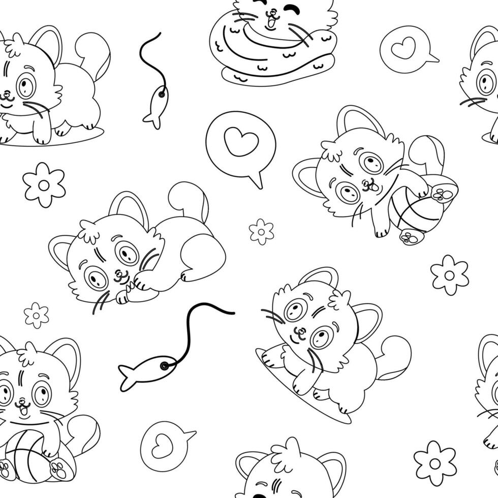 Seamless pattern character cartoon outline cat vector