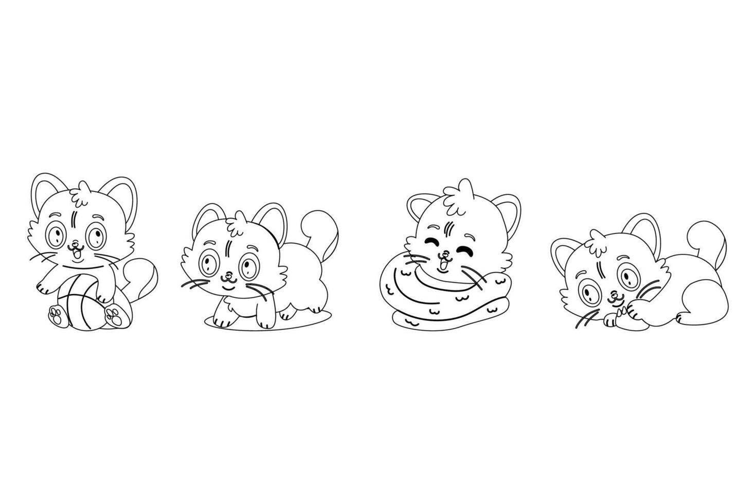 Cute funny cartoon character cat outline coloring book vector