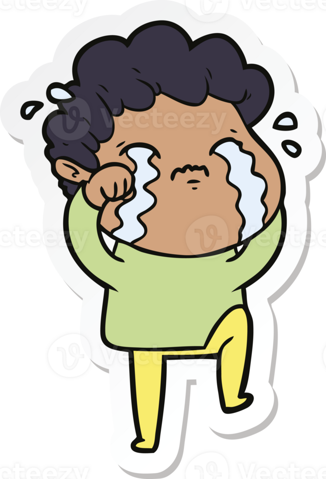 sticker of a cartoon man crying png