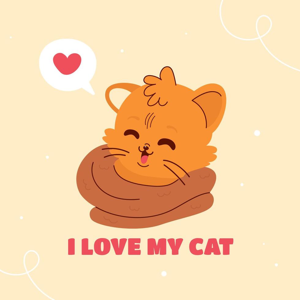 Cat cartoon character with the lettering I love my cat vector