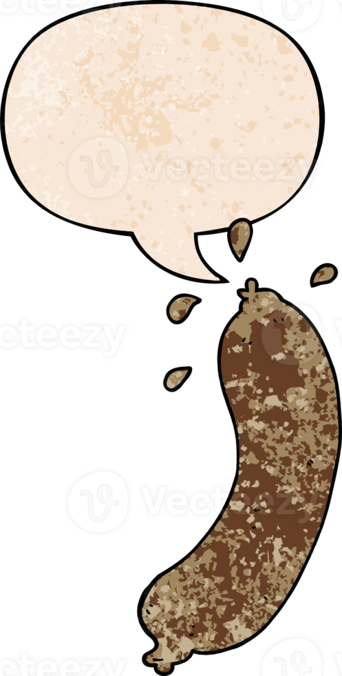 cartoon sausage with speech bubble in retro texture style png