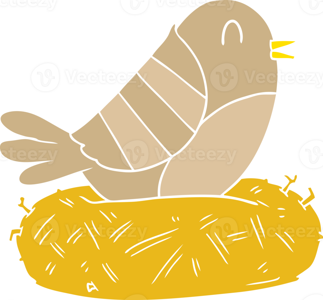 flat color style cartoon bird sitting on nest png
