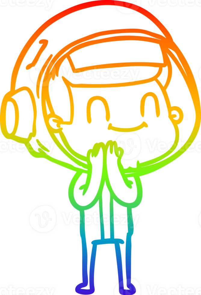 rainbow gradient line drawing of a happy cartoon astronaut png