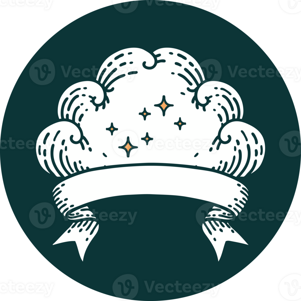 tattoo style icon with banner of a cloud png