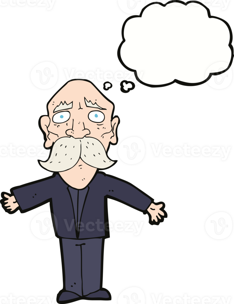 cartoon disapointed old man with thought bubble png
