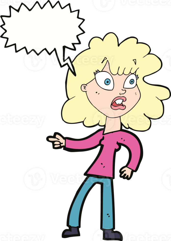 cartoon worried woman pointing with speech bubble png