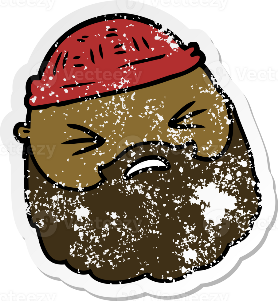 distressed sticker of a cartoon male face with beard png