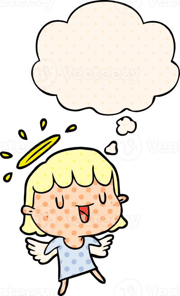 cartoon angel with thought bubble in comic book style png