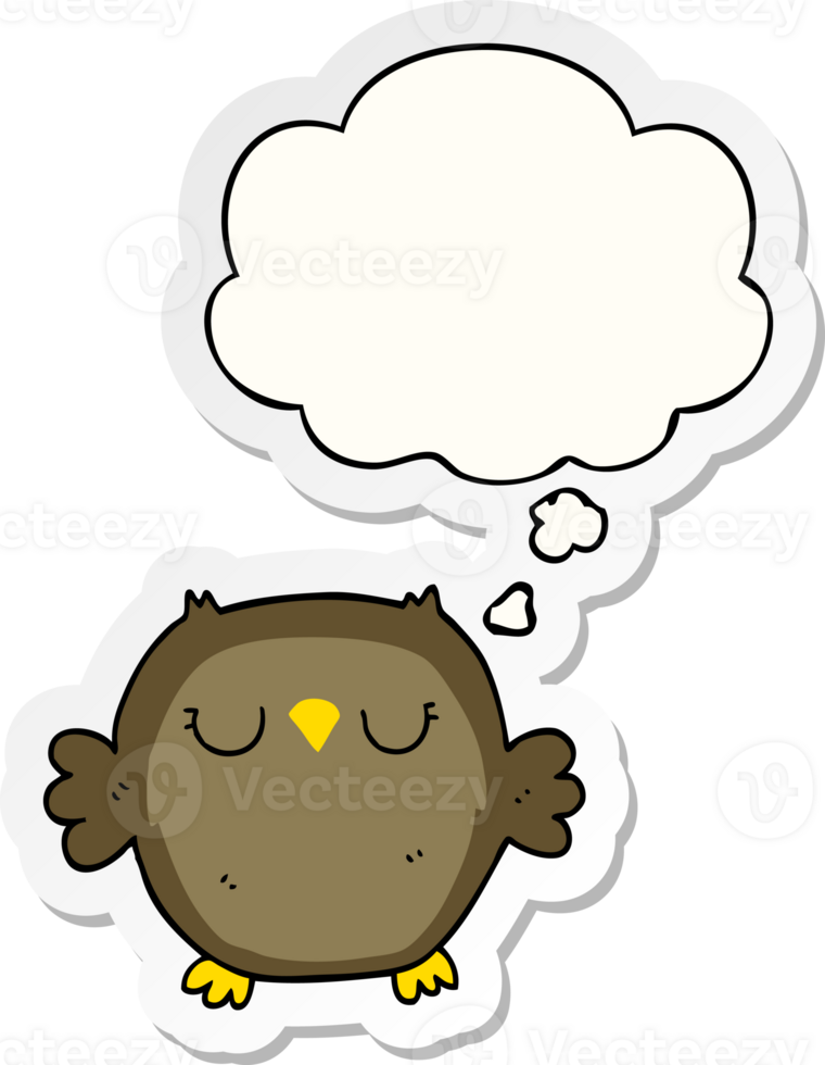 cartoon owl with thought bubble as a printed sticker png