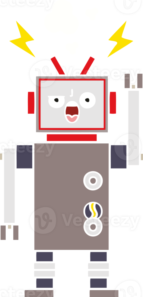 flat color retro cartoon of a broken robot png