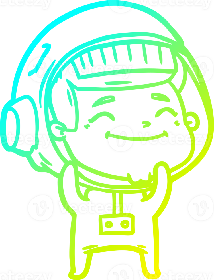 cold gradient line drawing of a happy cartoon astronaut png
