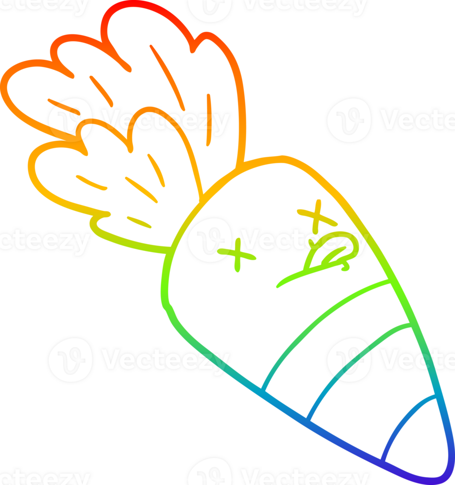 rainbow gradient line drawing of a cartoon dead carrot png