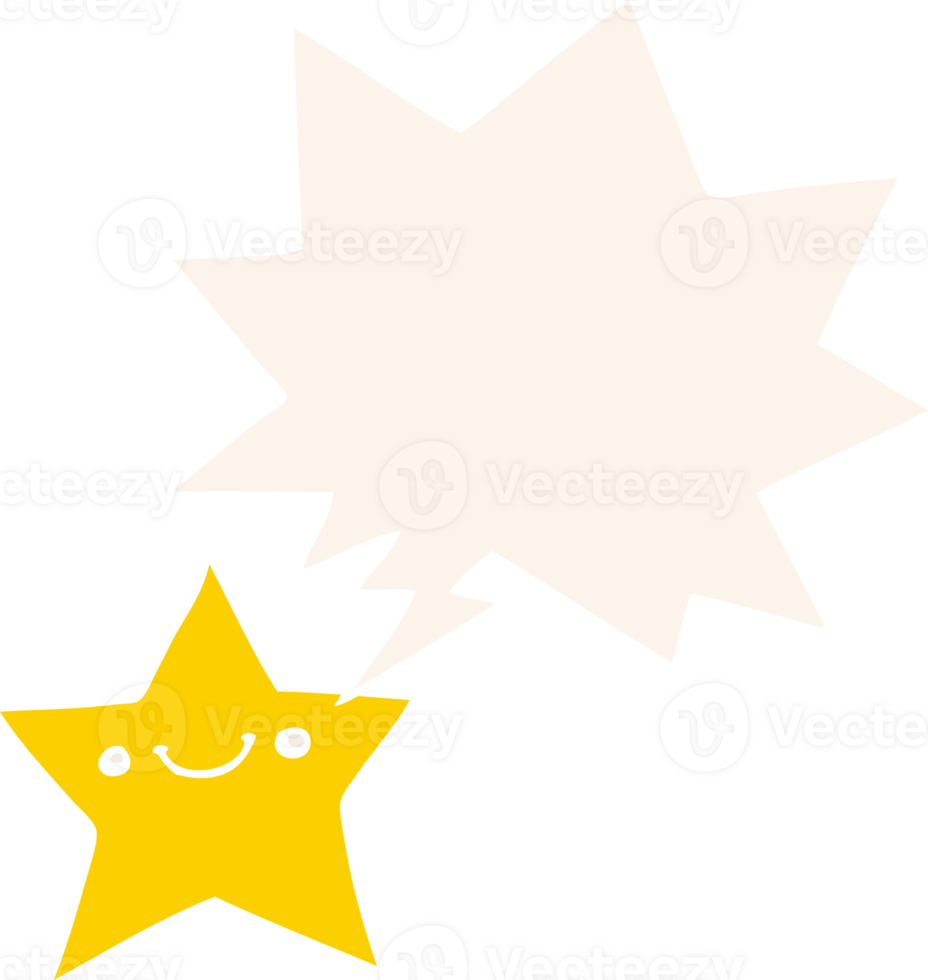 happy cartoon star with speech bubble in retro style png