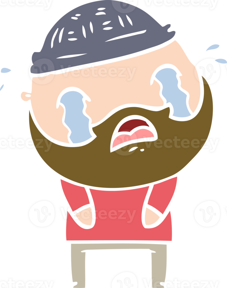 flat color style cartoon bearded man crying png