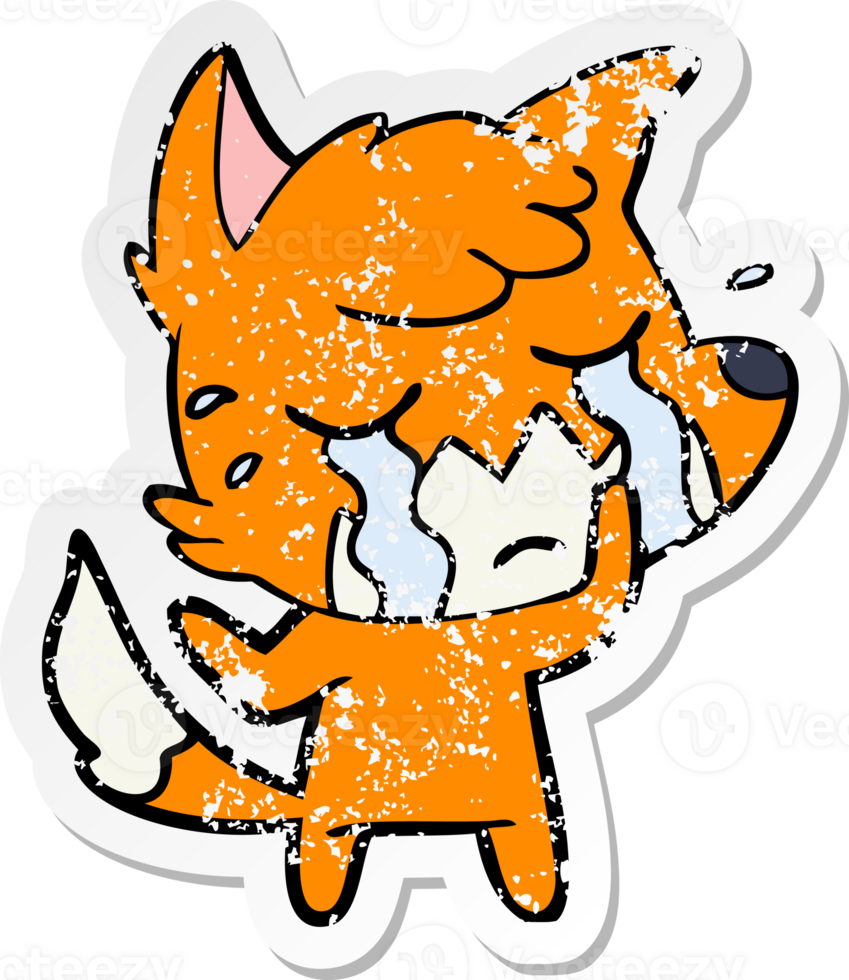 distressed sticker of a crying fox cartoon png