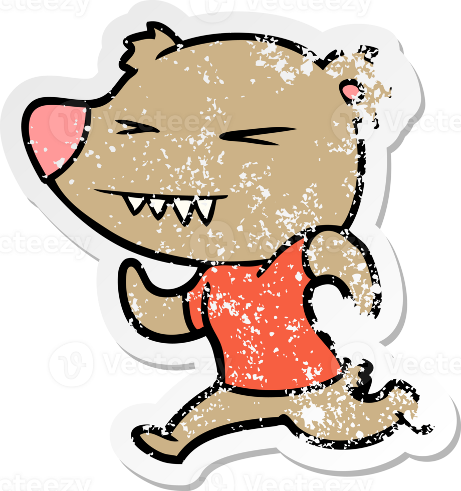 distressed sticker of a angry bear cartoon running png