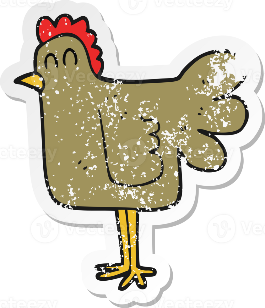 retro distressed sticker of a cartoon chicken png