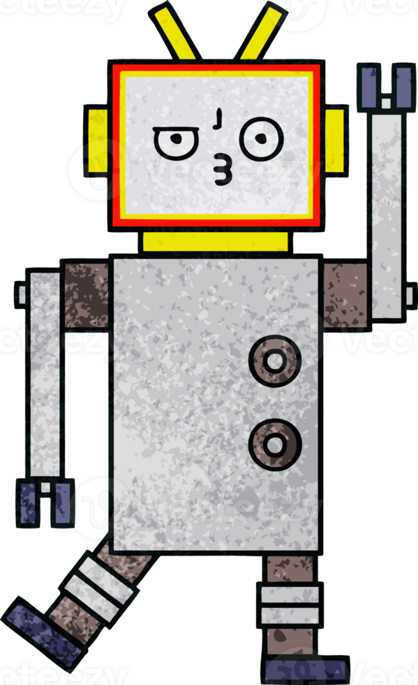 retro grunge texture cartoon of a robot png