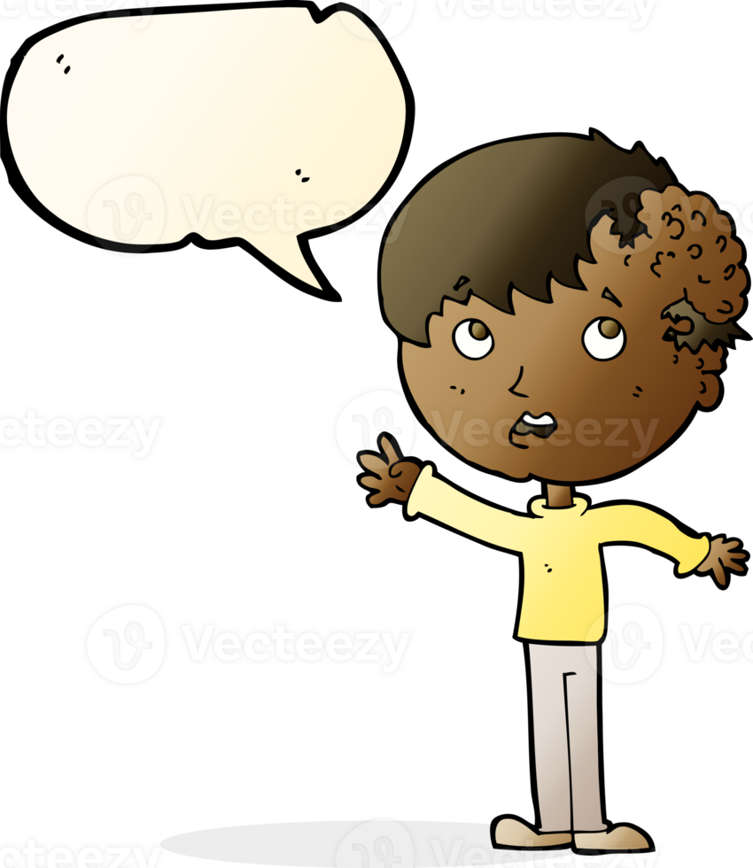 cartoon boy with growth on head with speech bubble png