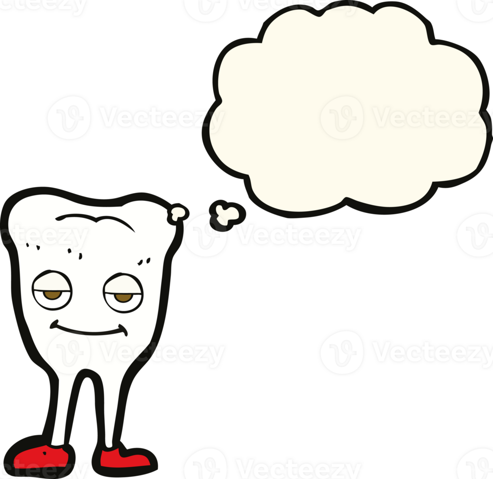 cartoon happy tooth with thought bubble png
