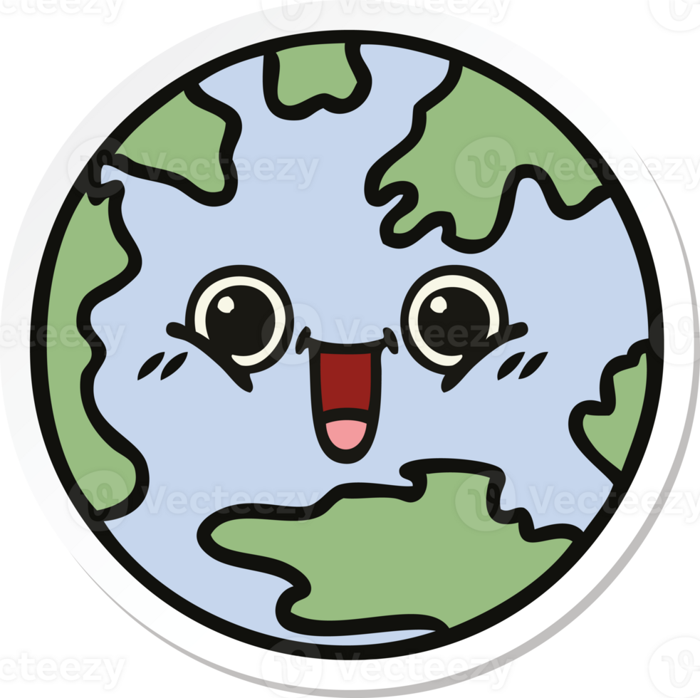 sticker of a cute cartoon planet earth png
