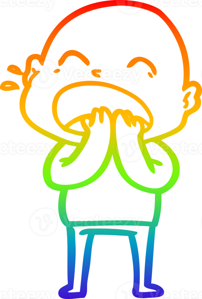 rainbow gradient line drawing of a cartoon shouting bald man png