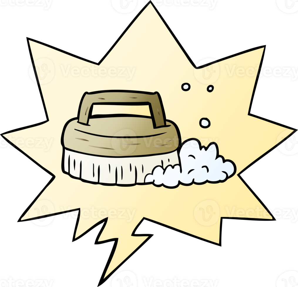 cartoon scrubbing brush with speech bubble in smooth gradient style png