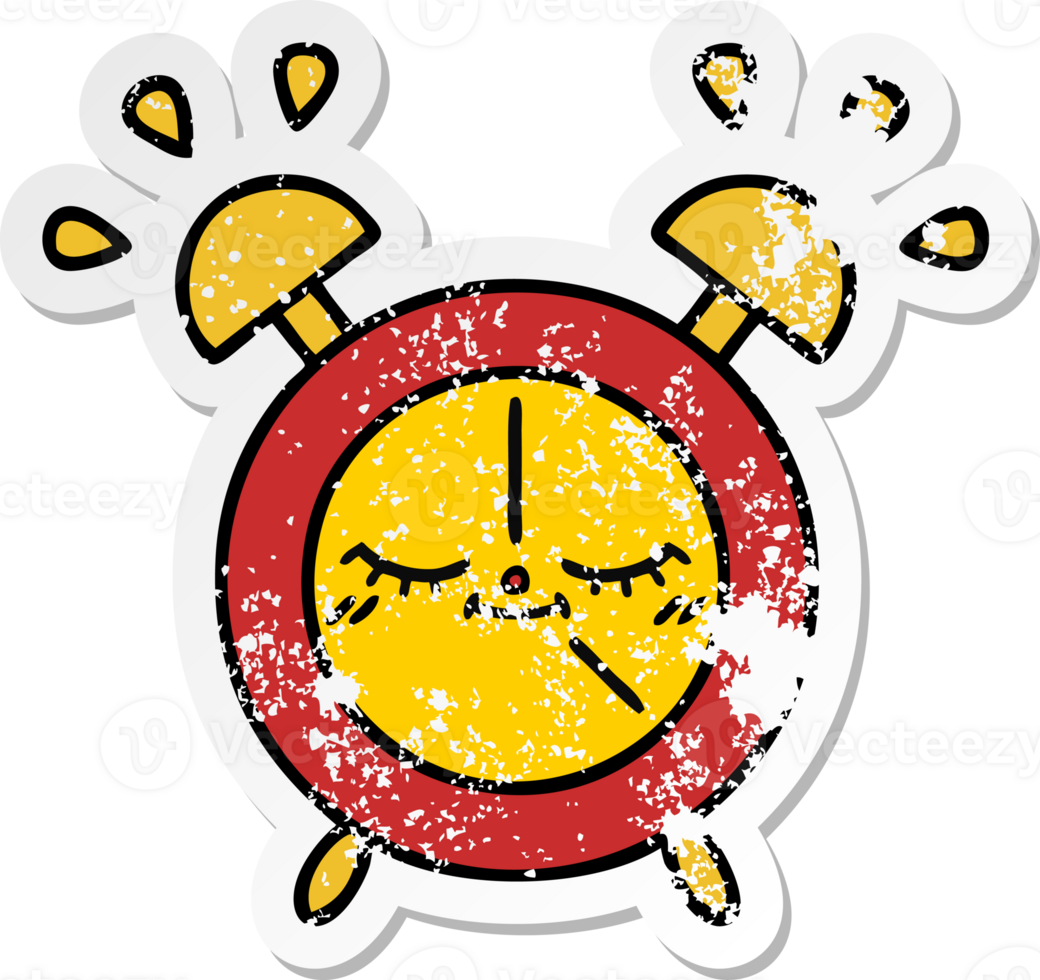 distressed sticker of a cute cartoon alarm clock png