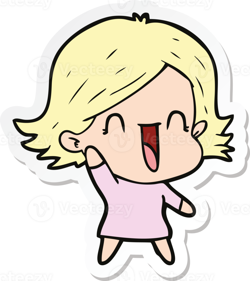 sticker of a cartoon happy woman png