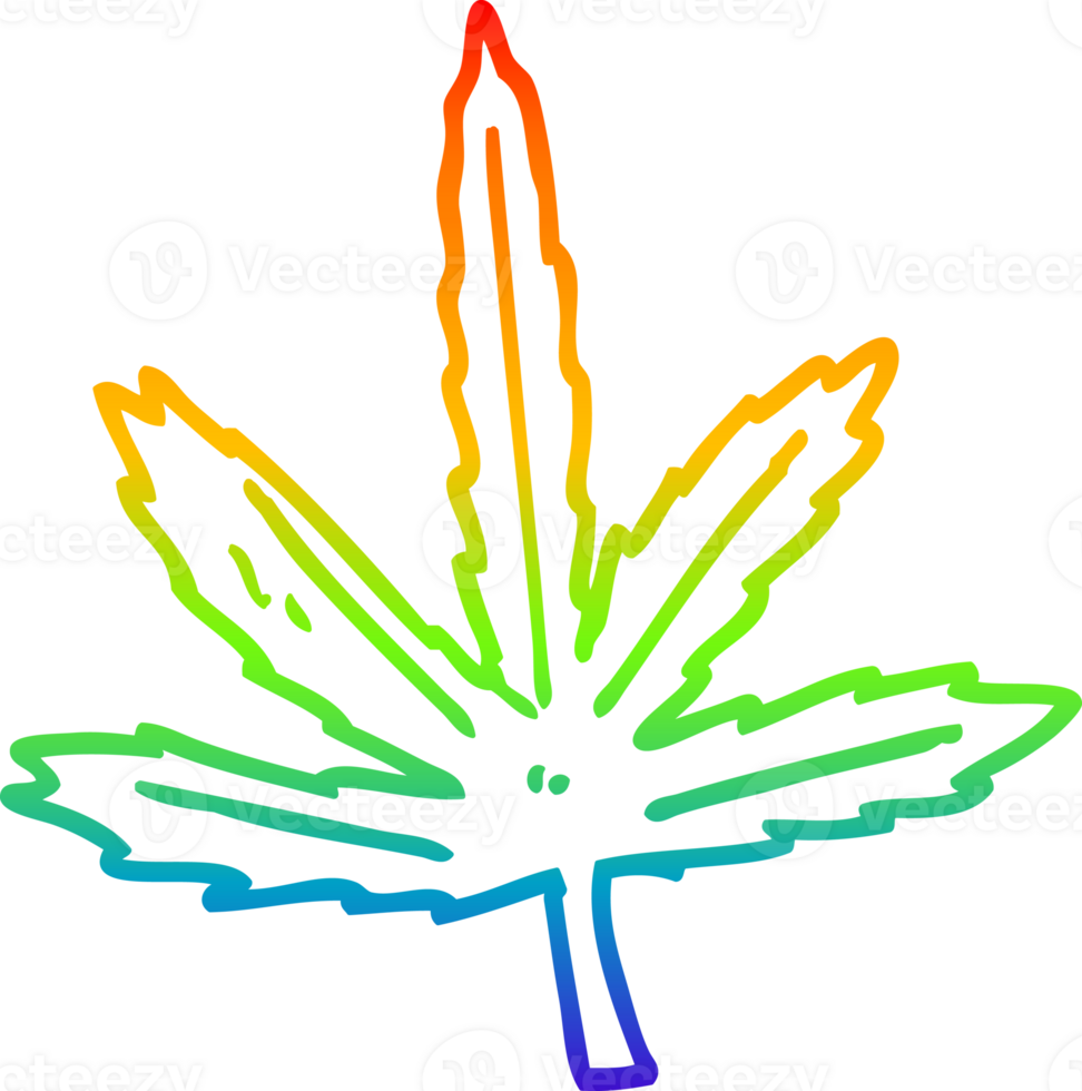 rainbow gradient line drawing of a cartoon marijuana leaf png