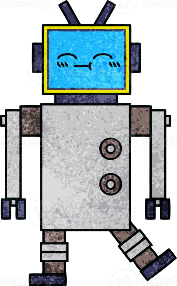 retro grunge texture cartoon of a robot png