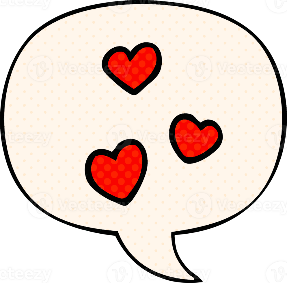 tecknad serie kärlek hjärta med Tal bubbla i komisk bok stil png
