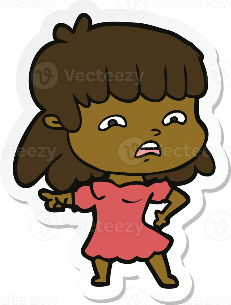 sticker of a cartoon worried woman png