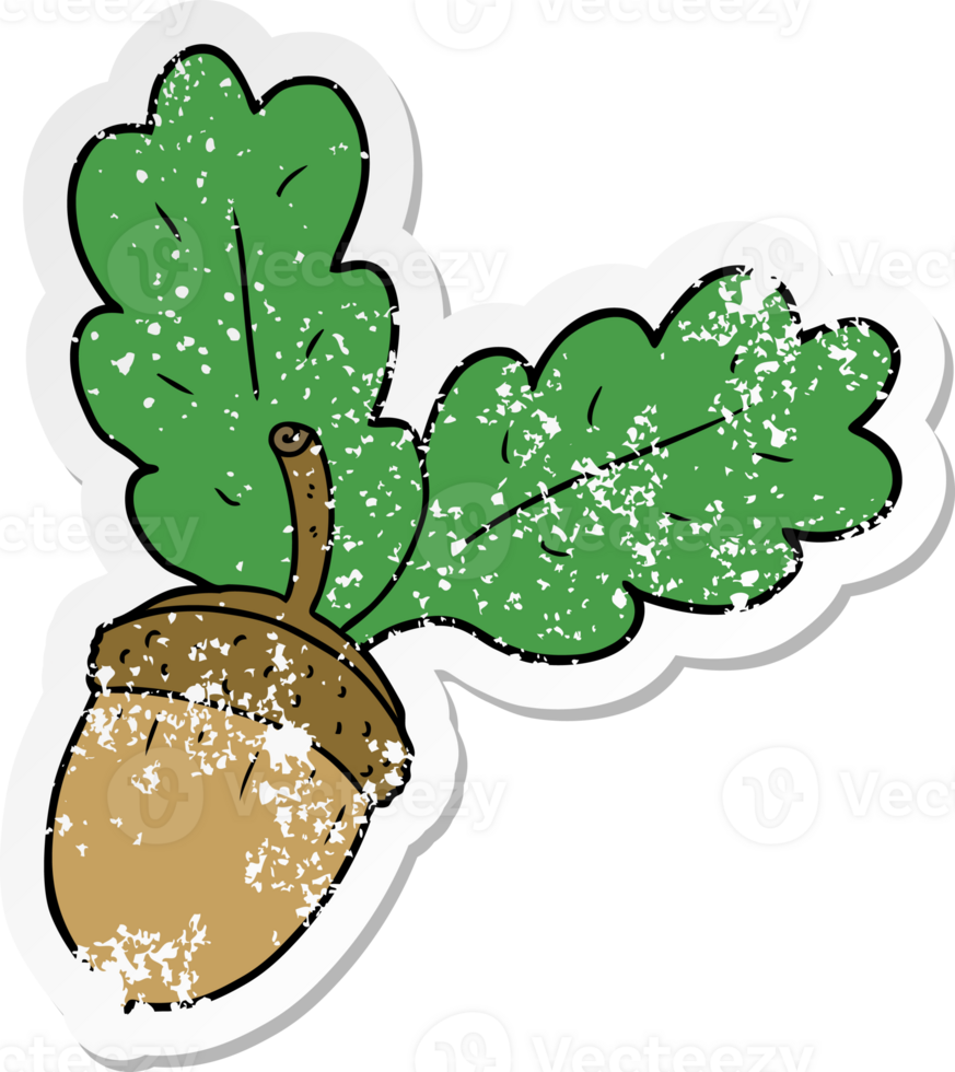 distressed sticker of a cartoon acorn png