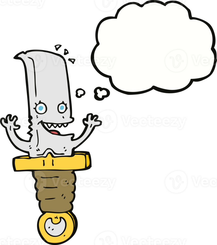 crazy cartoon knife character with thought bubble png