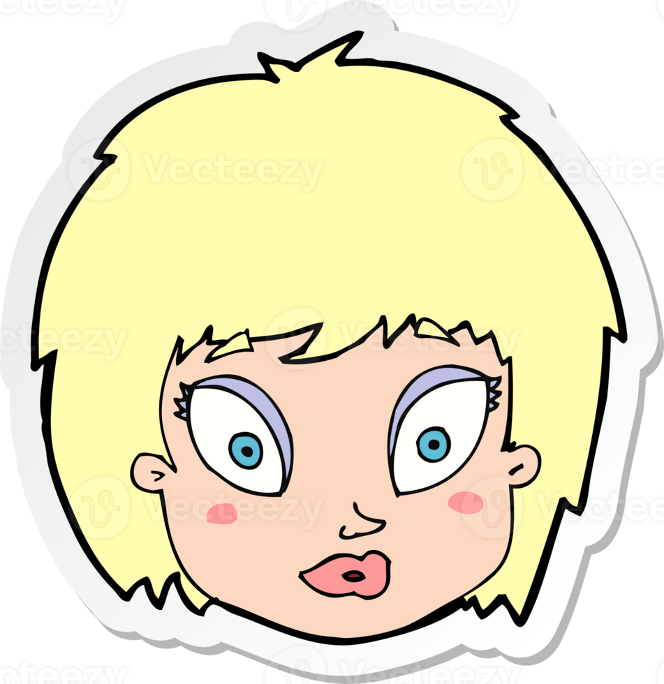 sticker of a cartoon surprised female face png