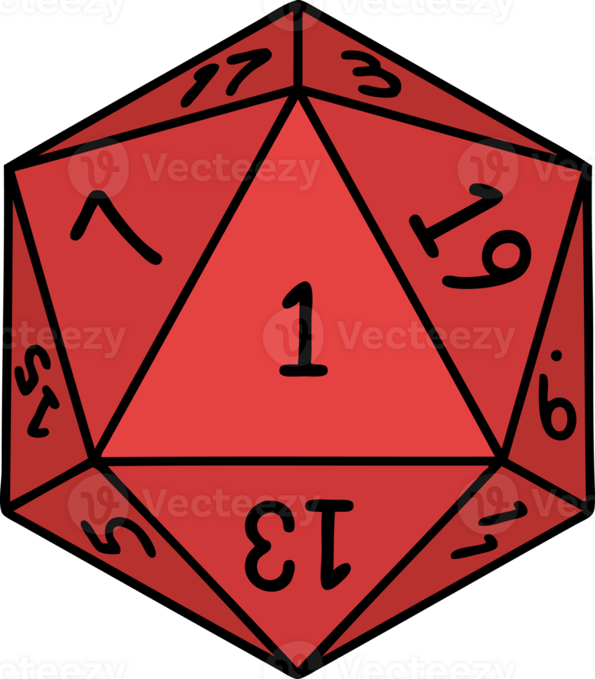 Retro Tattoo Style natural 1 D20 dice roll png
