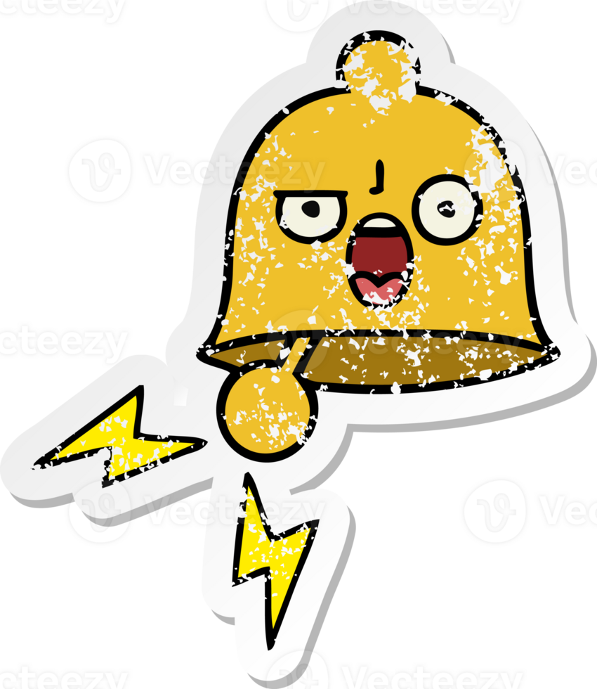 distressed sticker of a cute cartoon ringing bell png