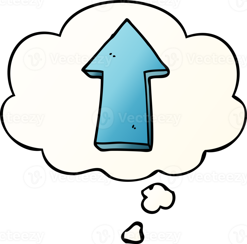 cartoon arrow with thought bubble in smooth gradient style png