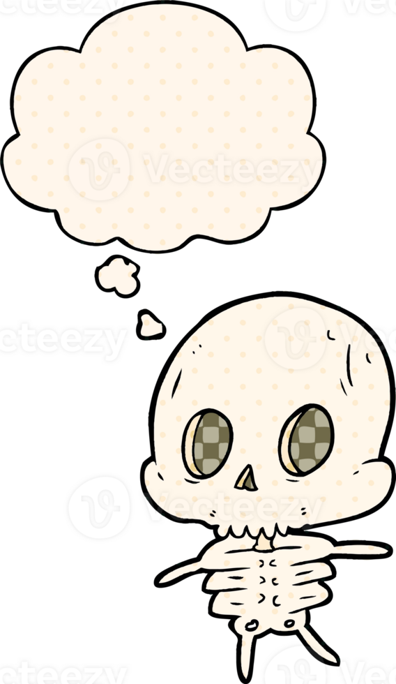 cartoon skeleton with thought bubble in comic book style png