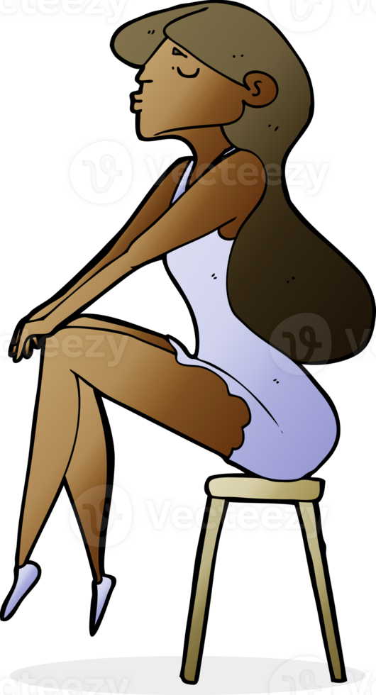 cartoon woman sitting on stool png