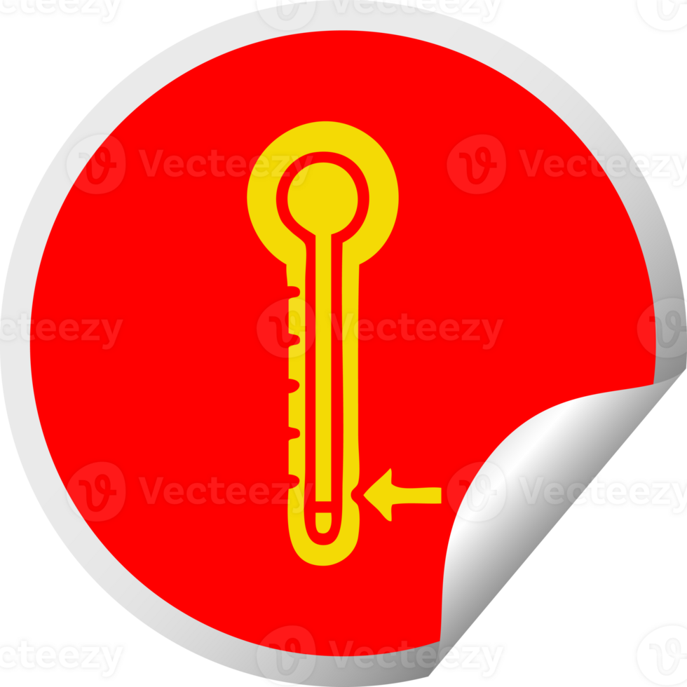 circular peeling sticker cartoon of a cold thermometer png