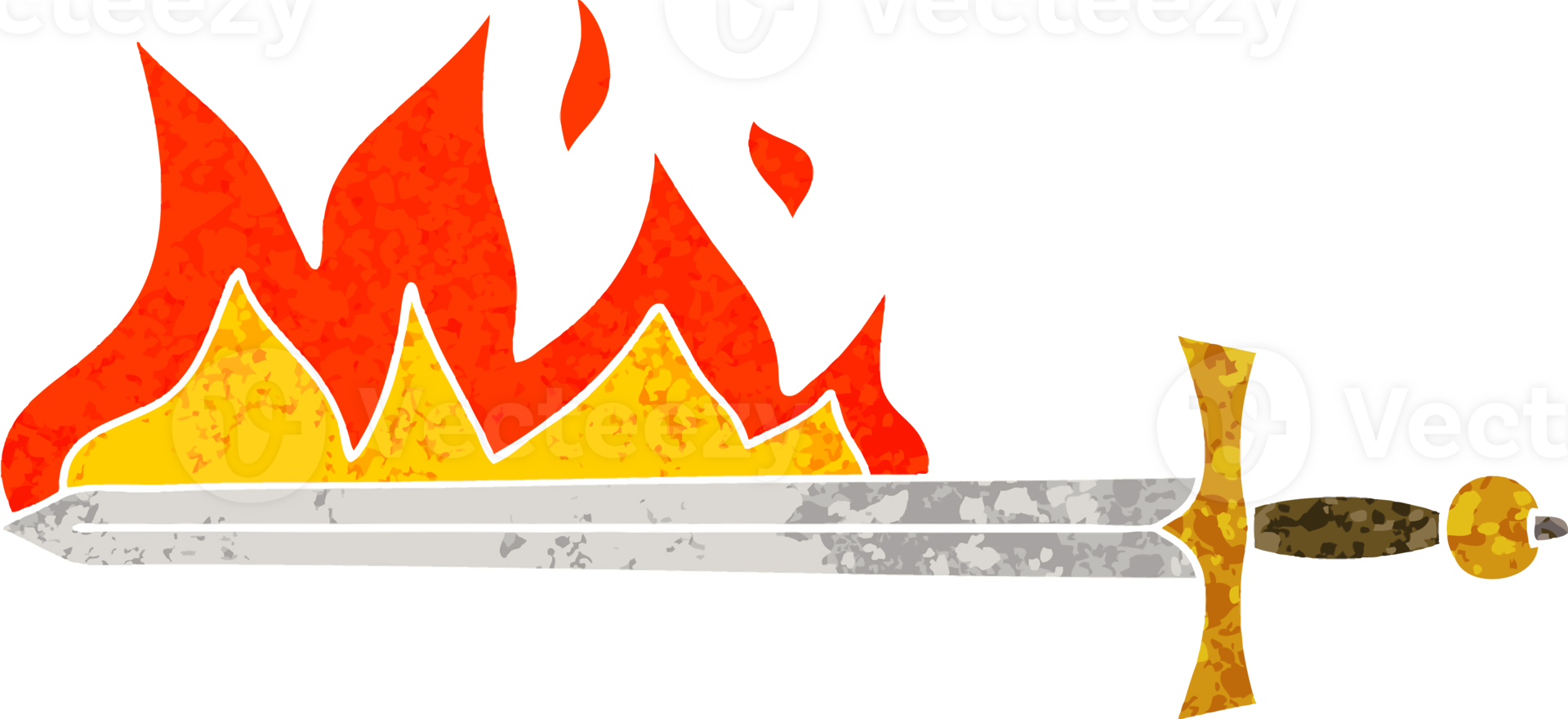 retro illustration style quirky cartoon flaming sword png
