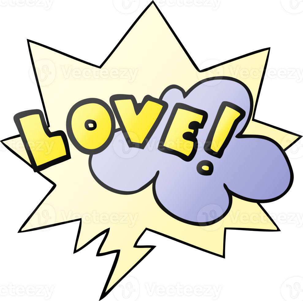 cartoon word love with speech bubble in smooth gradient style png