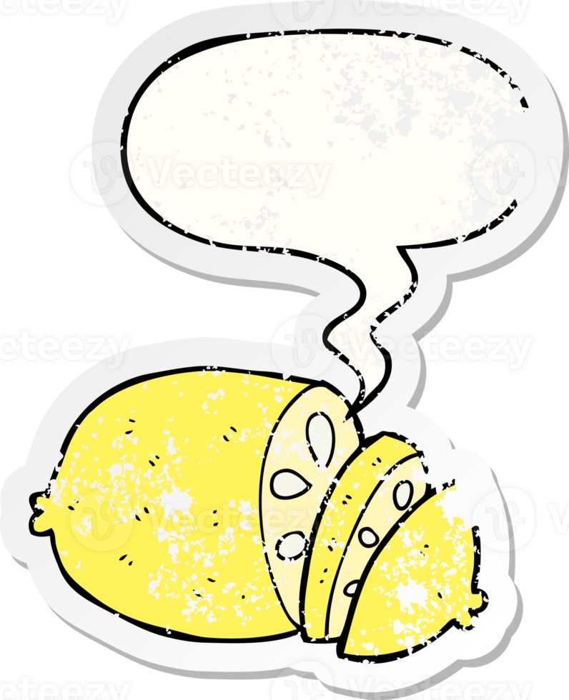 cartoon sliced lemon with speech bubble distressed distressed old sticker png