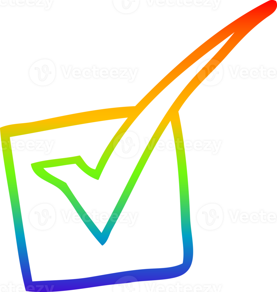 rainbow gradient line drawing of a cartoon tick mark png