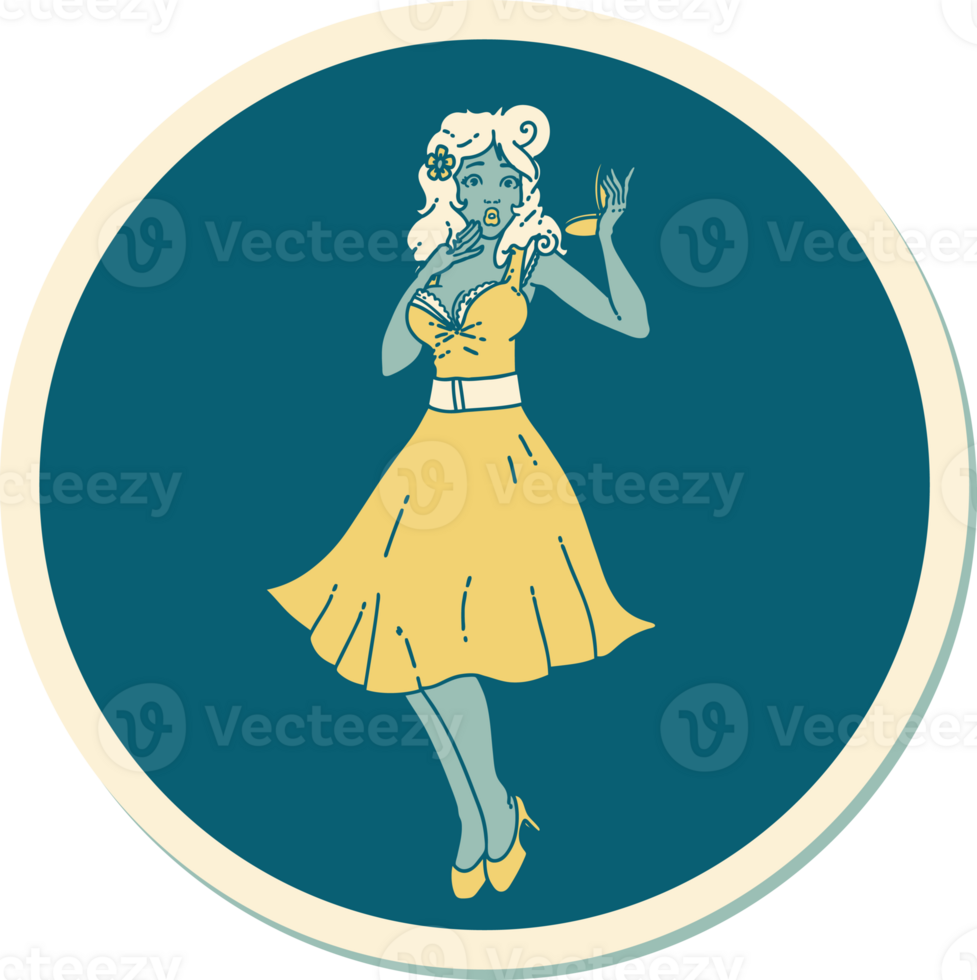 sticker of tattoo in traditional style of a pinup surprised girl png